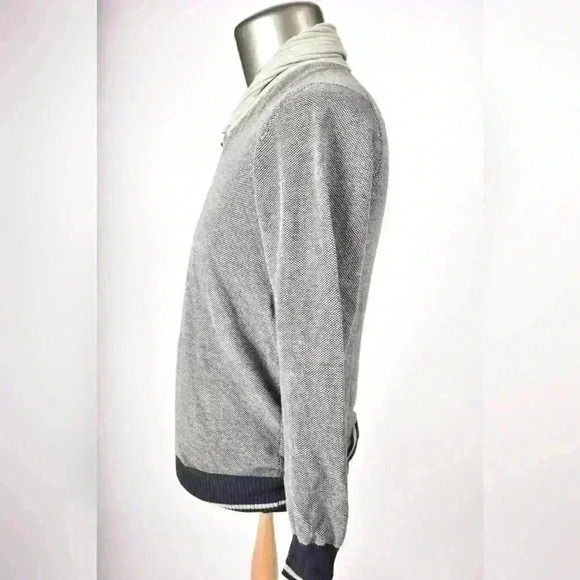 HACKETT Grey Navy Blue Cotton Cashmere  Shawl Collar Knit Sweater Medium Italy - Picture 3 of 10